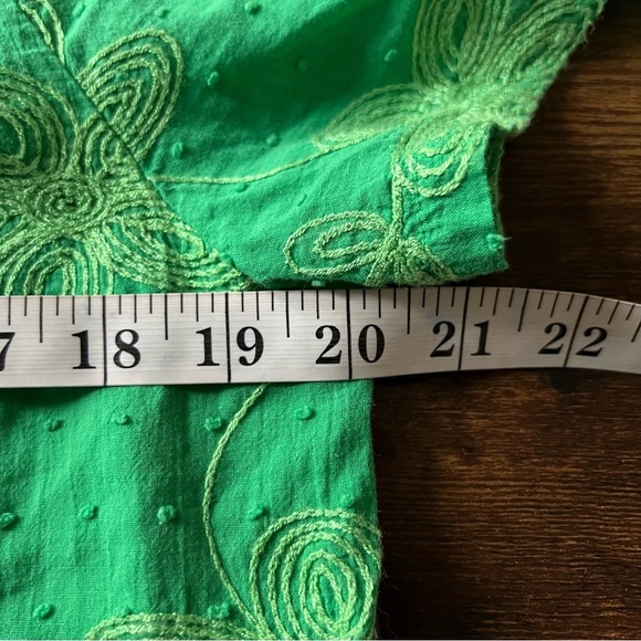 Terzo Millennio Green Size Large Made In Italy Cap Sleeve Embroidered Top Flowy - Picture 8 of 10